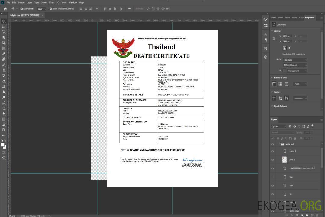 Modèle Word et PDF de certificat de décès en Thaïlande template
